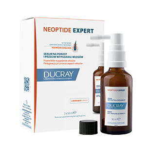 <b>Neopeptide Expert, Ducray </b><br>Dystrybutor: Pierre Fabre Dermo-Cosmetique Polska  <br><br> Serum do skóry głowy to innowacyjny produkt, który łączy unikatowe, opatentowane składniki wspomagające wzrost włosów, redukcję ich wypadania oraz poprawę ich ogólnej kondycji. Może być stosowane u pacjentów przed zabiegiem przeszczepiania włosów i po nim. Zawiera Anchorane (ekstrakt z ostropestu plamistego, Lespedeza, Mangalidone (sól manganowa).