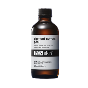 <b>Pigment Correct Peel, PCA Skin</b><br>Dystrybutor: Bio-Esthetic Sp z o.o. <br><br> Samoneutralizujący peeling chemiczny do korygowania widocznych przebarwień. Skład: kw. mlekowy 16%, kw.migdałowy 8%, kw.pirogronowy 4, kw.traneksamowy 1%, bisabolol, ekstrakt z ostropestu mlecznego.