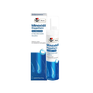 <b>MINOXIDIL, DOPPELHERZ</b><br><br> Substancją czynną leku jest minoksydyl. Powoduje on odrost włosów i hamuje ich wypadanie u mężczyzn z cofającą się linią włosów i łysieniem na czubku głowy poprzez odbudowę mieszków włosowych. Jest stosowany w leczeniu mężczyzn w wieku 18 lat i starszych z dziedzicznym, androgenowym wypadaniem włosów. Ma innowacyjną postać lekkiej pianki. Przeznaczony wyłącznie do stosowania na skórę głowy.