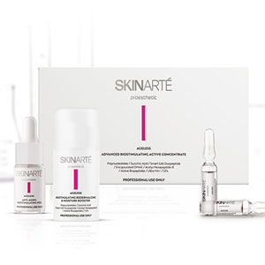 <b>AGELESS, SKINARTÉ PROESTHETIC</b><br><br> Zabieg wielopoziomowej biostymulacji skóry o działaniu anti-age. Stworzony do natychmiastowego i wielopoziomowego pobudzenia naturalnej odnowy skóry. Dwuetapowa terapia łączy złuszczanie naskórka z mezoterapią mikroigłową. Formuły zawierają DMAE w nanocząsteczce z wyzwalaczem enzymatycznym, polinukleotydy, kompleksy peptydowe i acetylowany kwas hialuronowy, których skuteczność potwierdzono badaniami in vivo. Zabieg jest kompatybilny z innymi terapiami, uzupełnia zabiegi gabinetowe i podtrzymuje efekty.