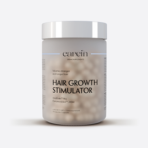 <b>HAIR GROWTH STIMULATOR, CAREIN</b><br><br> Hair Growth Stimulator to dermosuplement trychologiczny wspierający wzrost włosów i ograniczający łysienie telogenowe. Dzięki kompleksowi AnaGain™, Ceramosides™, MSM, spermidynie, reishi, cynkowi, biotynie, witaminom B i krzemowi stymuluje mieszki włosowe, wydłuża fazę anagenu, redukuje wypadanie i reguluje wydzielanie sebum. Poprawia strukturę, gęstość i kondycję włosów, chroniąc je przed łamliwością.