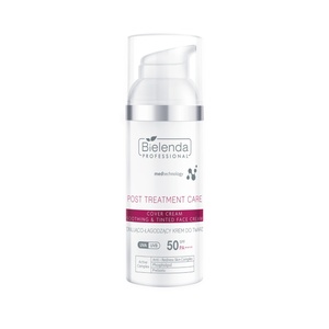 <b> Tonująco-łągodzący krem do twarzy SPF 50  </b><br> Dystrybutor:  Bielenda Professional  <br><br> Wielofunkcyjny produkt przeznaczony do pielęgnacji skóry podrażnionej, zaczerwienionej i wymagającej regeneracji – szczególnie po intensywnych zabiegach dermokosmetycznych i z zakresu medycyny estetycznej. Zawiera nowoczesny, fotostabilny system filtrów mineralnych i organicznych, zapewniający wysoką ochronę przed promieniowaniem UVA i UVB. Formuła z kompleksem składników łagodzących i nawilżających koi, redukuje widoczność zaczerwienień i sprzyja regeneracji. Składniki wspierające mikrobiom oraz barierę hydrolipidową pomagają przywrócić równowagę i wzmacniają funkcje ochronne skóry. Resweratrol działa antyoksydacyjniei zwiększa ochronę przed stresem oksydacyjnym. Kryjące wykończenie wyrównuje koloryt i pomaga zamaskować niedoskonałości.