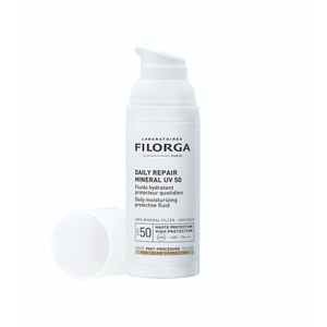 <b> Daily Repair Mineral UV 50 FILORGA </b><br> Dystrybutor:  Bio-esthetic sp. z o.o. <br><br>  100% mineralny krem ochronny łączy ochronę, pielęgnację i korekcję zaczerwienień. Zawiera 2% kompleks aminokwasów, ekstrakt z wąkroty azjatyckiej i ceramidy, wspierające regenerację, nawilżenie i odbudowę bariery skóry. Transparentny tlenek cynku zapewnia ochronę bez białego filmu, a zielony odcień optycznie redukuje zaczerwienienia. Długotrwale nawilża, koi i przyspiesza regenerację skóry. Odpowiedni dla każdego rodzaju skóry, w tym wrażliwej, naczynkowej, reaktywnej. Zapewnia skuteczną ochronę po zabiegach kosmetologicznych – testowany po laserze frakcyjnym nieablacyjnym. Nie zawiera substancji zapachowych ani oleju mineralnego.
